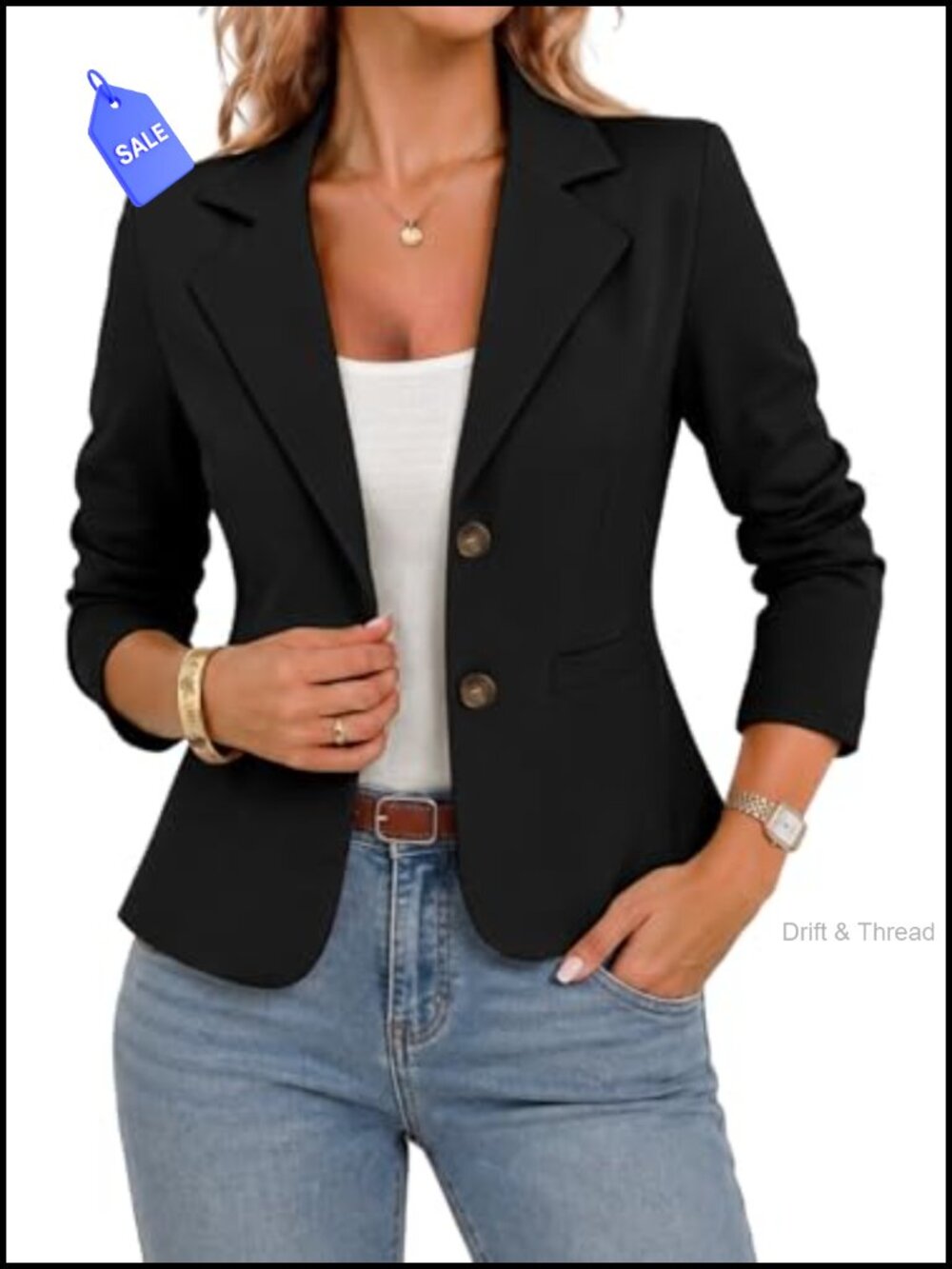 Stretch Knit Blazer Women Business Casual Notch Lapel Button Front